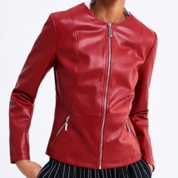 NEW zara red faux leather zip up jacket size small